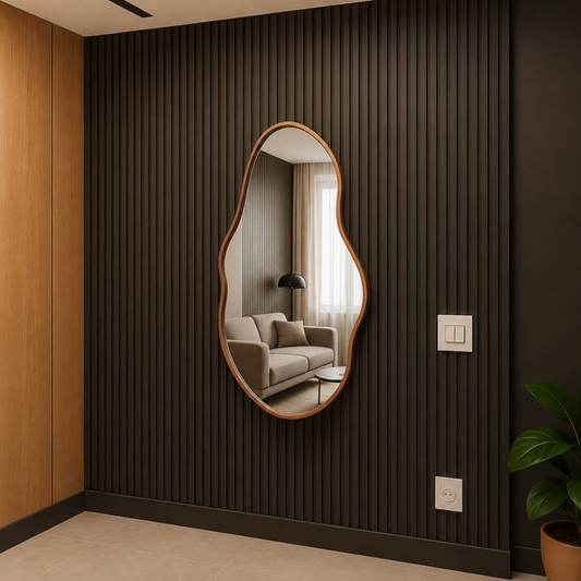 Organic Wall Mirror with Faux Leather Frame