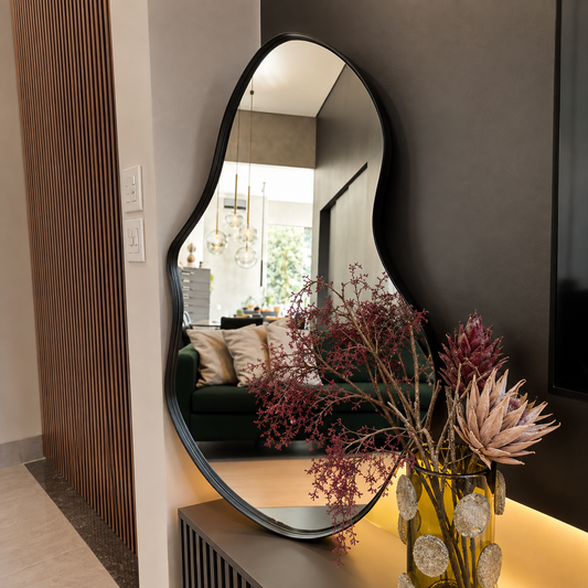 Organic Wall Mirror with Faux Leather Frame